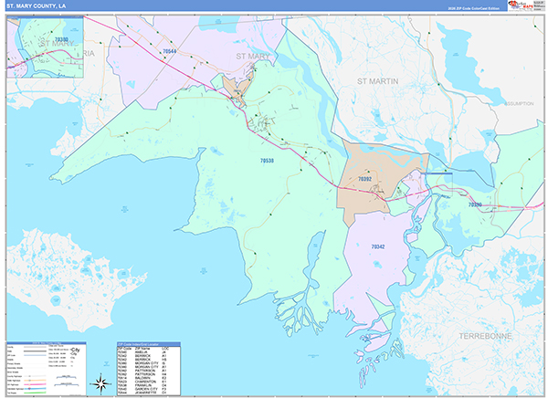 St. Mary Parish (County), LA Wall Map Color Cast Style